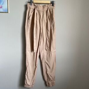 Garage 100% Tencel Light Tan Elastic High Waist Paper Bag Jogger Pants XS
